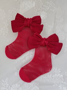 Toddler Girls Bow Decor Fishnet Over The Calf Socks