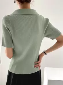 DAZY Top De Punto Acanalado Con Cuello De Polo - verde menta - Ver 2