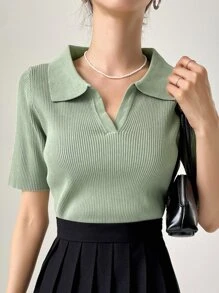 DAZY Top De Punto Acanalado Con Cuello De Polo - verde menta - Ver 4