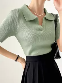 DAZY Top De Punto Acanalado Con Cuello De Polo - verde menta - Ver 5