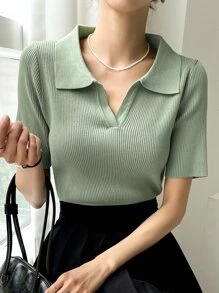 DAZY Top De Punto Acanalado Con Cuello De Polo - verde menta - Ver 7