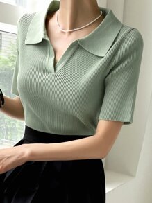 DAZY Top De Punto Acanalado Con Cuello De Polo - verde menta - Ver 8