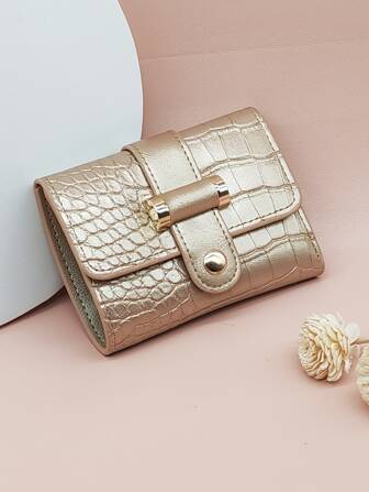 MINGYOU Metallic Crocodile Embossed Fold Over Credit Card Small ID Window Bi-Fold Women Wallet Portable Cash White-Collar Workers For Female College Work Business Commute Office For Anniversary For Couple For Birthday Gift On Valentine Day Gift Gift For Women Wallet Purse Wallet Small Wallet