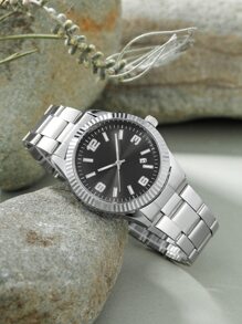 1pc Men Quartz Watch & 1pc Bracelet - Silver - View 4