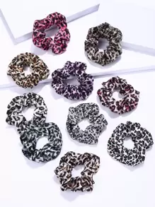 10pcs Leopard Print Scrunchie Casual Hair Ties Ponytail Holders Hair Elastics Hair Rubber Bands Scrunchies Hair Rope Elastic Hair Tie, Hair Bobbles ,Animal Print Hair Accessories Head Accessories Elastic Band - Multicolor - View 1