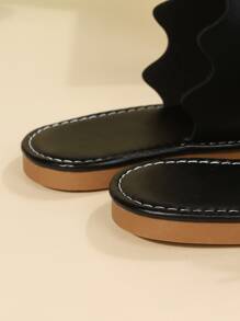 New Fashion Plus Size Women's Comfortable Minimalist Open Toe Round Toe Leather Flat Slippers Casual Beach Sandals For Summer - Black - View 4