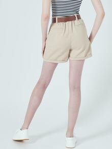 RueChic Slant Pocket Belted Roll Up Hem Shorts - Khaki - View 2