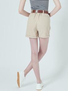 RueChic Slant Pocket Belted Roll Up Hem Shorts - Khaki - View 7