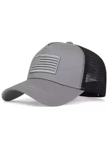 1pc Men's American Flag Embroidery Baseball Cap, Adjustable Sunscreen Outdoor Leisure Cap, Suitable For Spring And Summer Travel, Vacation, And Beach - Light Grey - View 1