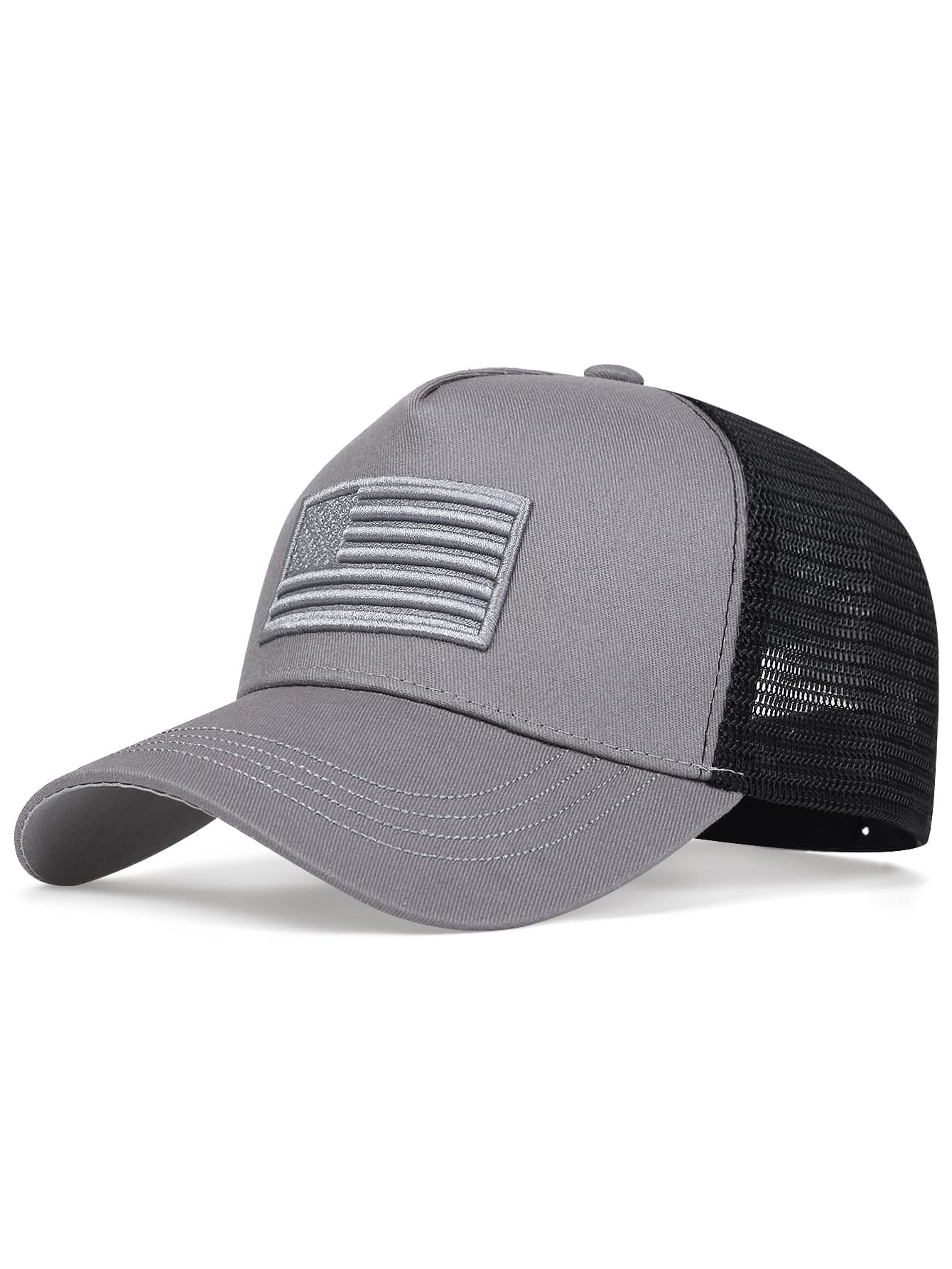 1pc Men's American Flag Embroidery Baseball Cap, Adjustable Sunscreen Outdoor Leisure Cap, Suitable For Spring And Summer Travel, Vacation, And Beach - Light Grey - View 1