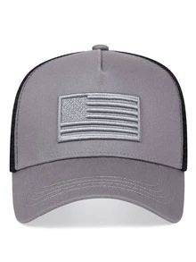 1pc Men's American Flag Embroidery Baseball Cap, Adjustable Sunscreen Outdoor Leisure Cap, Suitable For Spring And Summer Travel, Vacation, And Beach - Light Grey - View 2