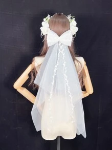 1 件花朵和蝴蝶结装饰花环新娘面纱情人节，适合花园婚礼、海滩婚礼秋季女士服装