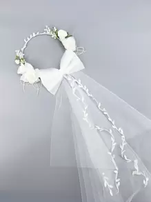 1 件花朵和蝴蝶结装饰花环新娘面纱情人节，适合花园婚礼、海滩婚礼秋季女士服装