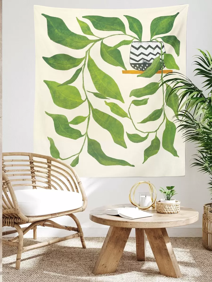 1pc Green Plant Pattern Printed Tapestry - Multicolor - View 1