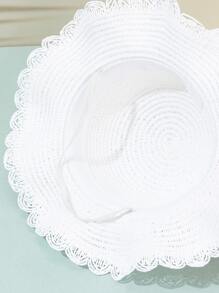 1入組無性別兒童彩色漸變網狀帽,帶有花和蝴蝶結裝飾,隨機裁剪,白色通風波浪沿太陽帽,適合戶外活動,度假和日常穿著,也非常適合搭配婚紗。 - 白色 - 查看 4