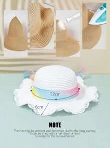 1入組無性別兒童彩色漸變網狀帽,帶有花和蝴蝶結裝飾,隨機裁剪,白色通風波浪沿太陽帽,適合戶外活動,度假和日常穿著,也非常適合搭配婚紗。 - 白色 - 查看 6