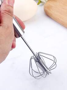 Batidor de huevos giratorio semiautomático para el hogar, batidor de utensilios de crema giratorio automático de acero inoxidable 304, herramienta de cocina mezcladora Manual - Plateado - Ver 4