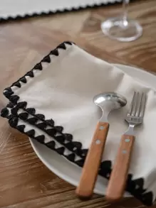 1pc Fabric Placemat, Modern Geometric Embroidery Two Tone Table Mat For Home - Black and White - View 1