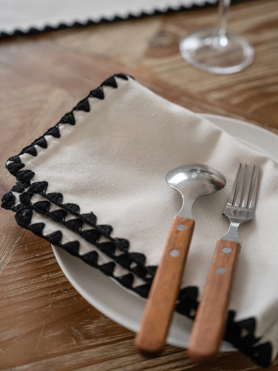 1pc Fabric Placemat, Modern Geometric Embroidery Two Tone Table Mat For Home - Black and White - View 1