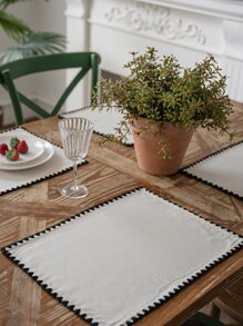 1pc Fabric Placemat, Modern Geometric Embroidery Two Tone Table Mat For Home - Black and White - View 3