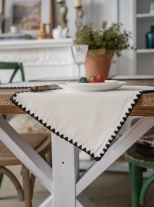 1pc Fabric Placemat, Modern Geometric Embroidery Two Tone Table Mat For Home - Black and White - View 5