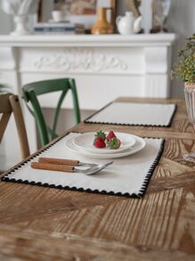 1pc Fabric Placemat, Modern Geometric Embroidery Two Tone Table Mat For Home - Black and White - View 6