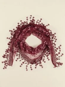 1pc Women's Fashionable Ditsy Floral Print Scarf With Lace Trim, Bandana Boho Bandana,Hair Band,Head Band Ideal For Dressing Up Your Look - Burgundy - View 2