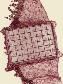 1pc Women's Fashionable Ditsy Floral Print Scarf With Lace Trim, Bandana Boho Bandana,Hair Band,Head Band Ideal For Dressing Up Your Look - Burgundy - View 4