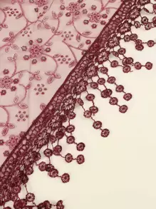 1pc Women's Fashionable Ditsy Floral Print Scarf With Lace Trim, Bandana Boho Bandana,Hair Band,Head Band Ideal For Dressing Up Your Look - Burgundy - View 5