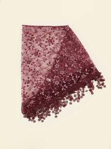 1pc Women's Fashionable Ditsy Floral Print Scarf With Lace Trim, Bandana Boho Bandana,Hair Band,Head Band Ideal For Dressing Up Your Look - Burgundy - View 6