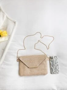 Bolso de cena de lujo, bolso de noche Glamoroso, elegante, exquisito, silencioso Decoración de metal de lujo Bolso de paja con cadena con solapa Bolso cuadrado para dama, mujer, para fiestera Perfecto para fiesta, boda, graduación, cena/banquete, cena/banquete, el mejor regalo para mujeres Mamá Profesora Amiga Dama de honor