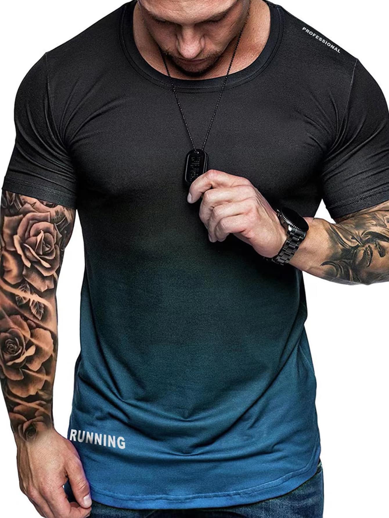 Manfinity Fitness Men Ombre & Letter Graphic Sports Tee - Black - View 1
