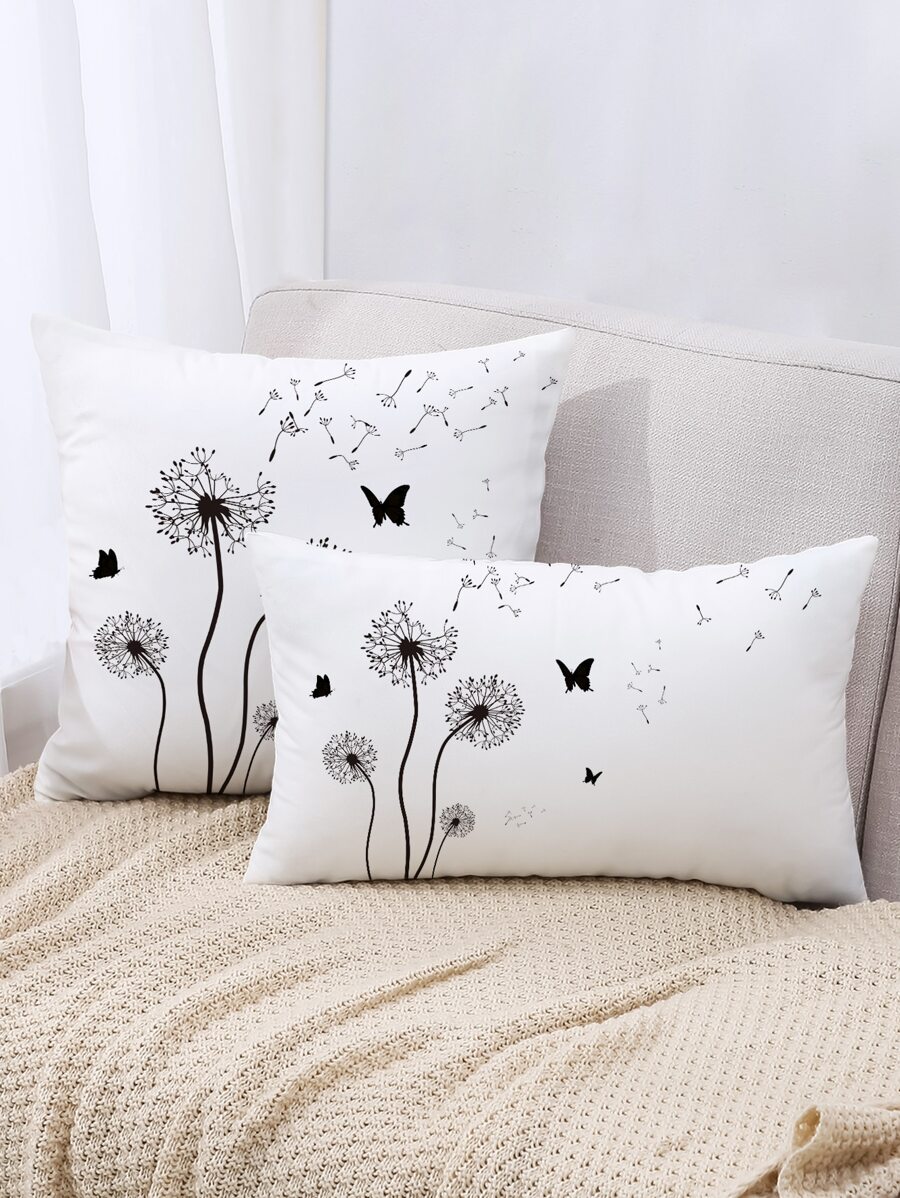 1 vỏ gối in hình bồ công anh không có chất độn - Đen và trắng - Xem 1