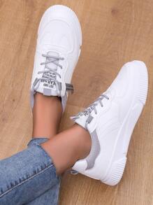 Letter Patch Lace-up Front Skate Shoes - White - View 1