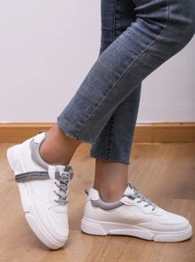 Letter Patch Lace-up Front Skate Shoes - White - View 2
