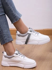 Letter Patch Lace-up Front Skate Shoes - White - View 3
