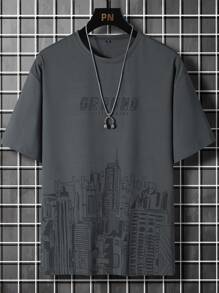 Manfinity Homme 男士字母和建築圖案T恤