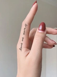 4 hojas Pegatina tatuaje con estampado de corazón y letra - Negro - Ver 4