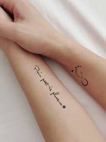 4 hojas Pegatina tatuaje con estampado de corazón y letra - Negro - Ver 5