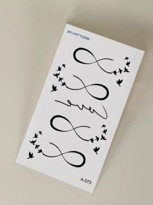 4 hojas Pegatina tatuaje con estampado de corazón y letra - Negro - Ver 7