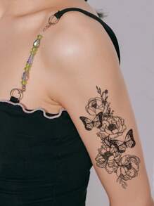 3pcs Floral & Butterfly Pattern Combination Temporary Tattoo Stickers For Arms & Body - Black - View 5