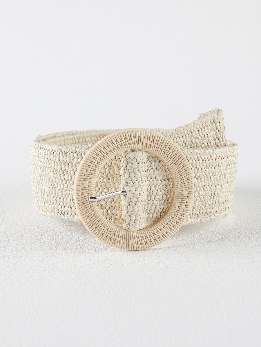 1pc Women's Elastic Waist Belt, Bohemian Style Woven Straw Belt, Decorative For Summer Dresses Summer, School Fall, Autumn, Halloween - Apricot - View 1