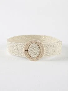 1pc Women's Elastic Waist Belt, Bohemian Style Woven Straw Belt, Decorative For Summer Dresses Summer, School Fall, Autumn, Halloween - Apricot - View 2