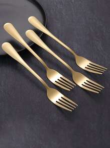 4 piezas de acero inoxidable Tenedor Conjunto - Dorado - Ver 2