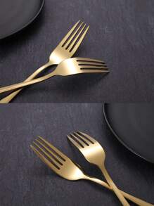 4 piezas de acero inoxidable Tenedor Conjunto - Dorado - Ver 3