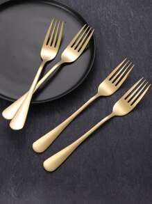 4 piezas de acero inoxidable Tenedor Conjunto - Dorado - Ver 4