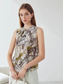 MOTF PREMIUM LINEN CHEETAH PLEATED TOP - Multicolor - View 2