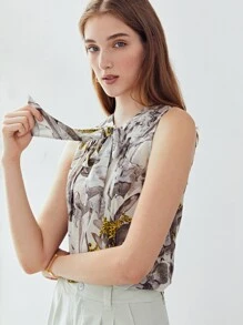 MOTF PREMIUM LINEN CHEETAH PLEATED TOP - Multicolor - View 4