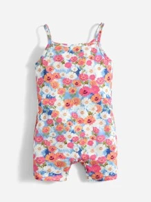 SHEIN 嬰兒女孩全身花卉印花背心連體褲 - 彩色 - 查看 2