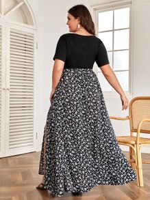 SHEIN Clasi Vestido floral de muslo con abertura - Negro - Ver 2